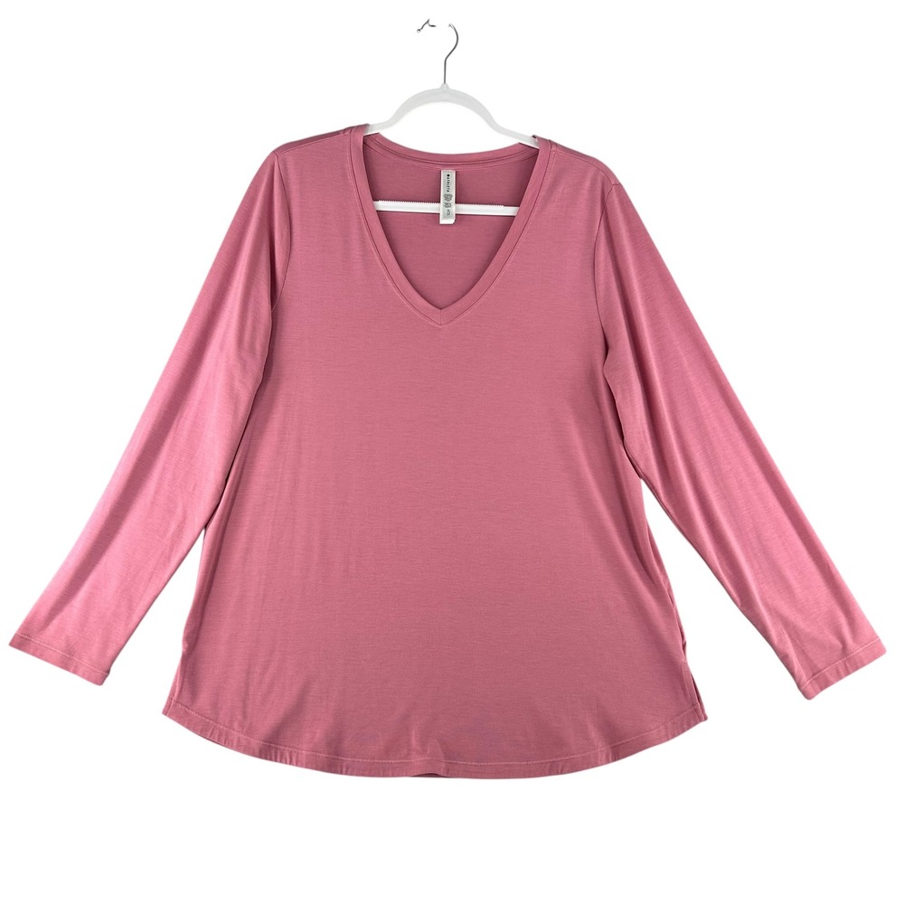 Athleta Essential V Neck Long Sleeve Top Womens X-Large Pink Casual‎ Athleisure